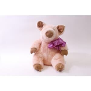 Large 1990, Manhattan Toy, Pig, Plush, Purple Bow, Stuffed Animal, Vintage, ~ 2